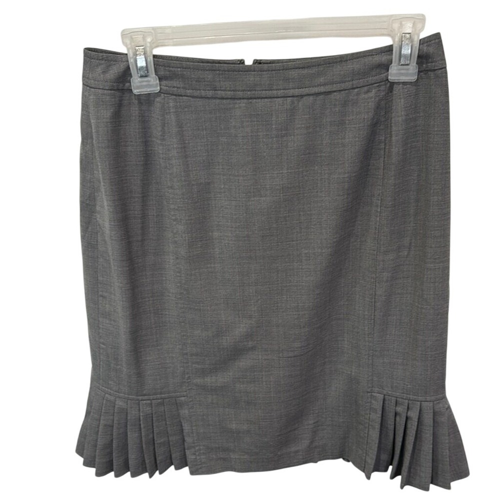 Petite Sophisticate Stretch Gray Pencil Skirt Pleated Hem Career Office